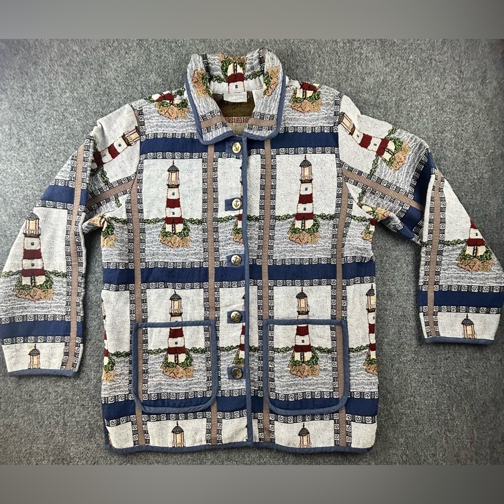 Blair Vintage Womens Nautical Light house Tapestry Jacket Size L
